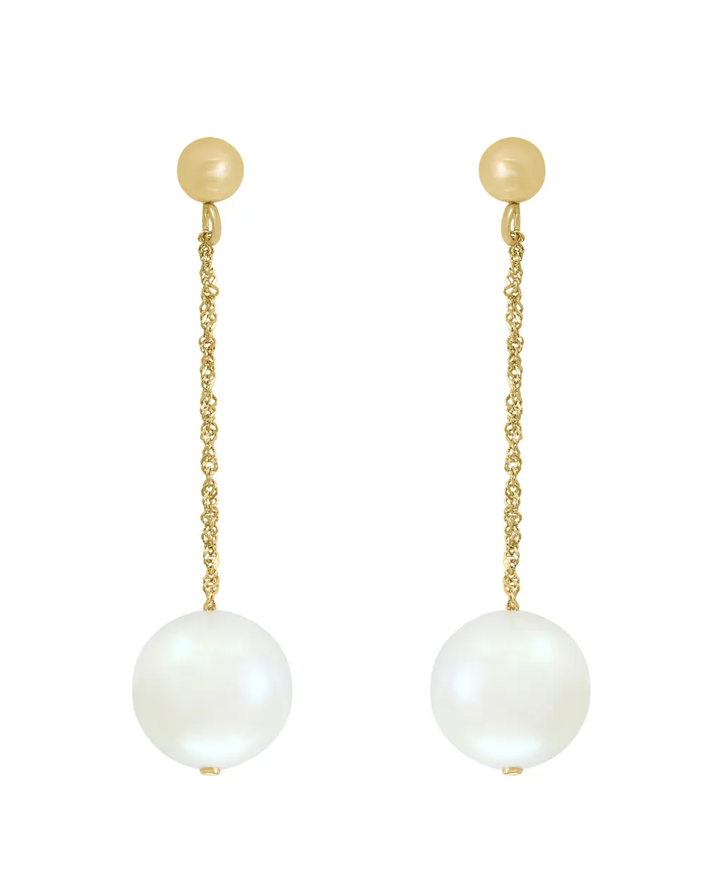 14K White Gold 9-9.5mm Freshwater Pearl Drop Earrings