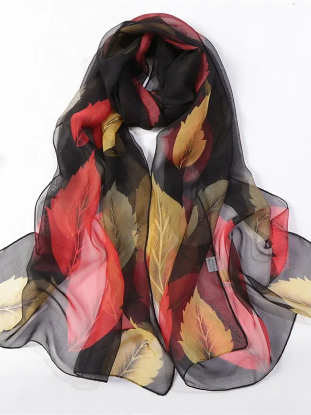 1pcs Colored Leaves Women Elegant Chiffon Georgette Bandana Scarf Summer Beach Travel Sun Protection Thin Soft Hijab for Women