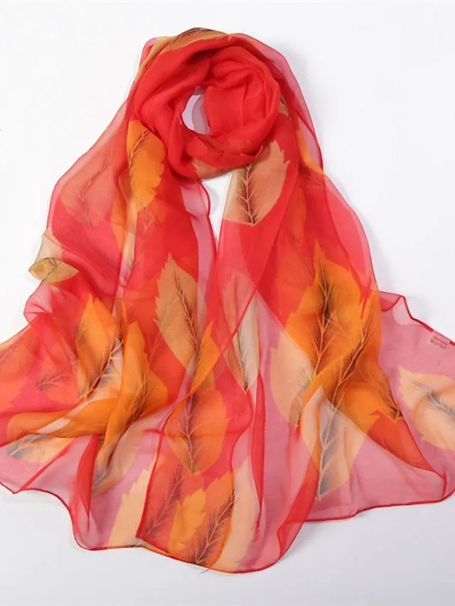 1pcs Colored Leaves Women Elegant Chiffon Georgette Bandana Scarf Summer Beach Travel Sun Protection Thin Soft Hijab for Women