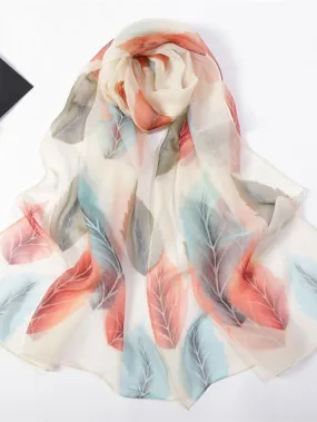 1pcs Colored Leaves Women Elegant Chiffon Georgette Bandana Scarf Summer Beach Travel Sun Protection Thin Soft Hijab for Women