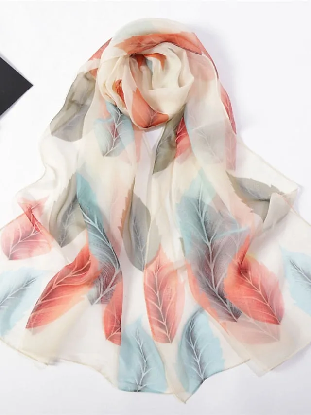 1pcs Colored Leaves Women Elegant Chiffon Georgette Bandana Scarf Summer Beach Travel Sun Protection Thin Soft Hijab for Women