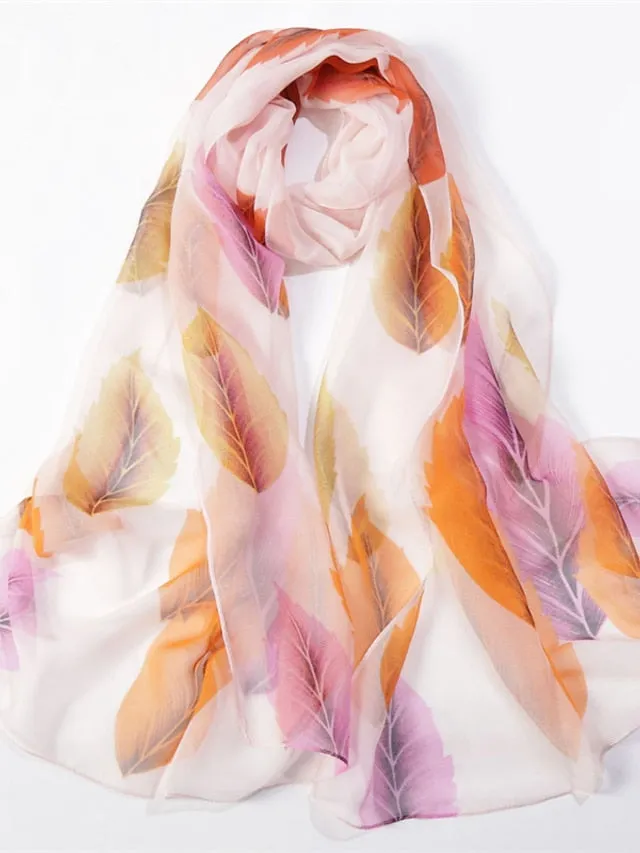 1pcs Colored Leaves Women Elegant Chiffon Georgette Bandana Scarf Summer Beach Travel Sun Protection Thin Soft Hijab for Women