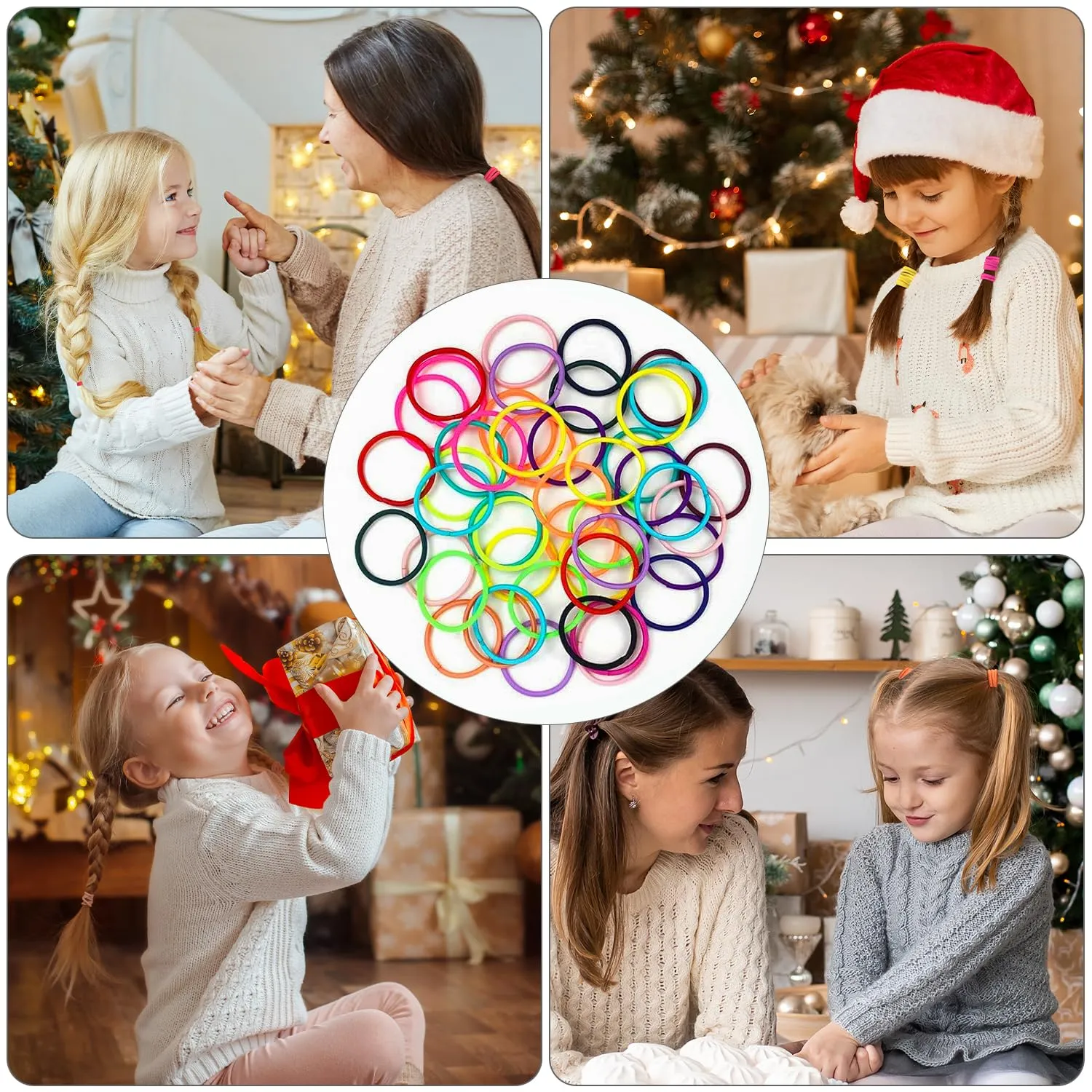 200PCS Elastic Hair Ties, No Crease Hair Small Ponytail Holders for Kids Girls Baby Toddler, Multicolor, Christmas Gifts Holiday