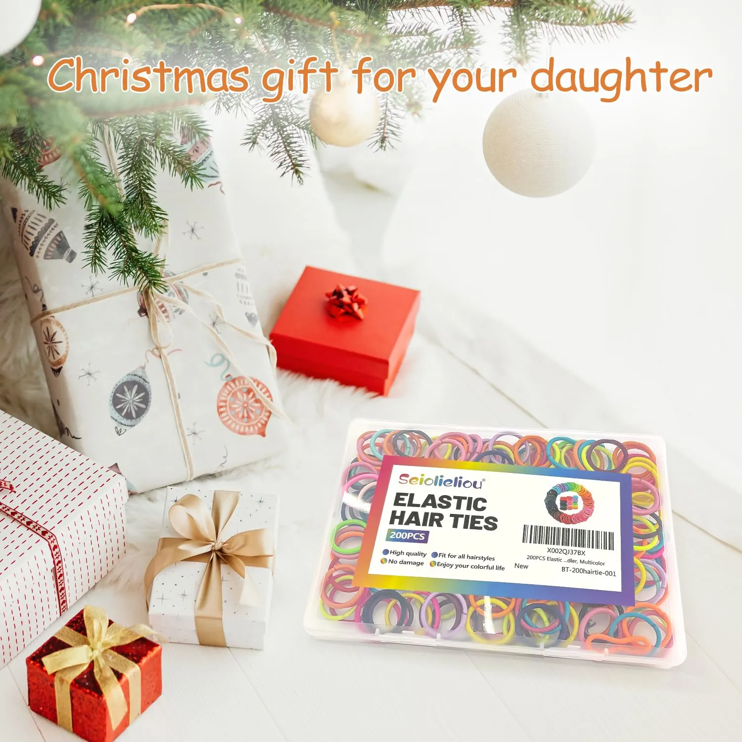 200PCS Elastic Hair Ties, No Crease Hair Small Ponytail Holders for Kids Girls Baby Toddler, Multicolor, Christmas Gifts Holiday