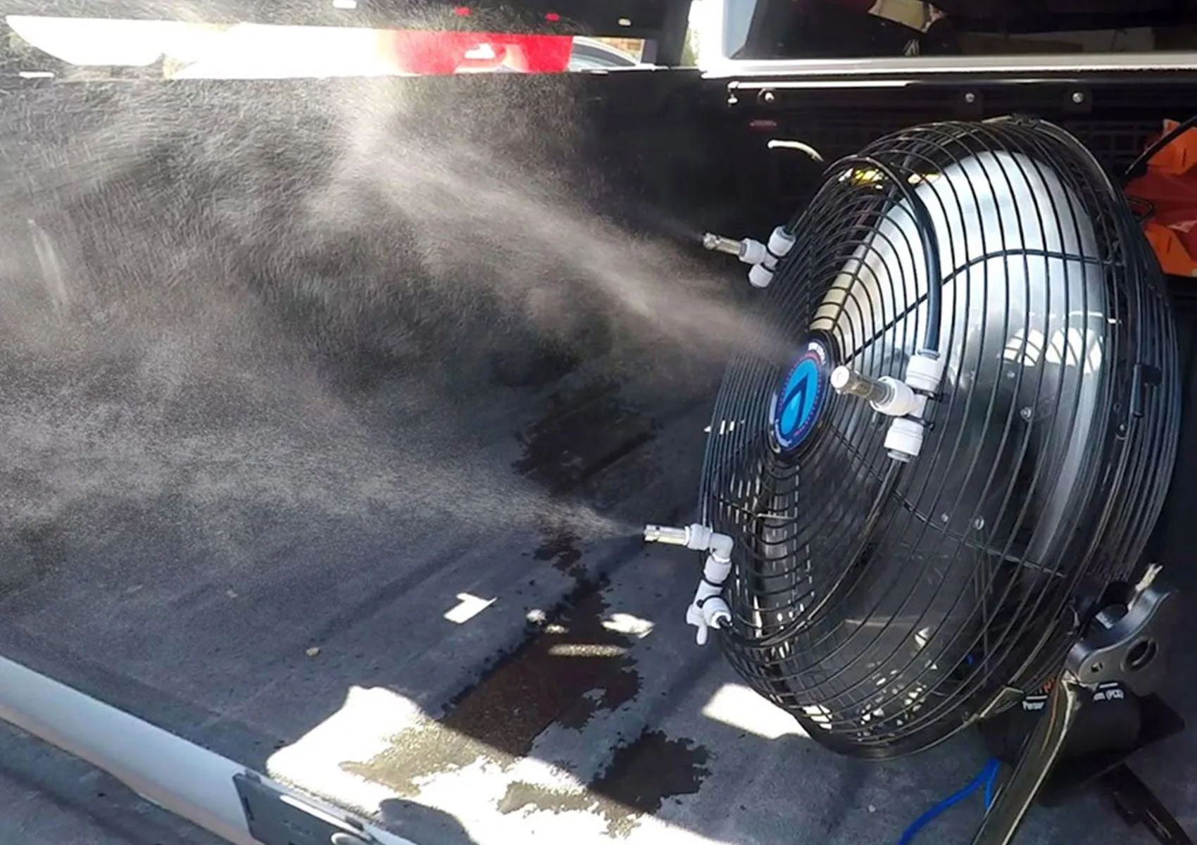 3-n-1 Portable Misting Fan w/ Solar Panel, Mist Pump & 16ft Mist Line attachment