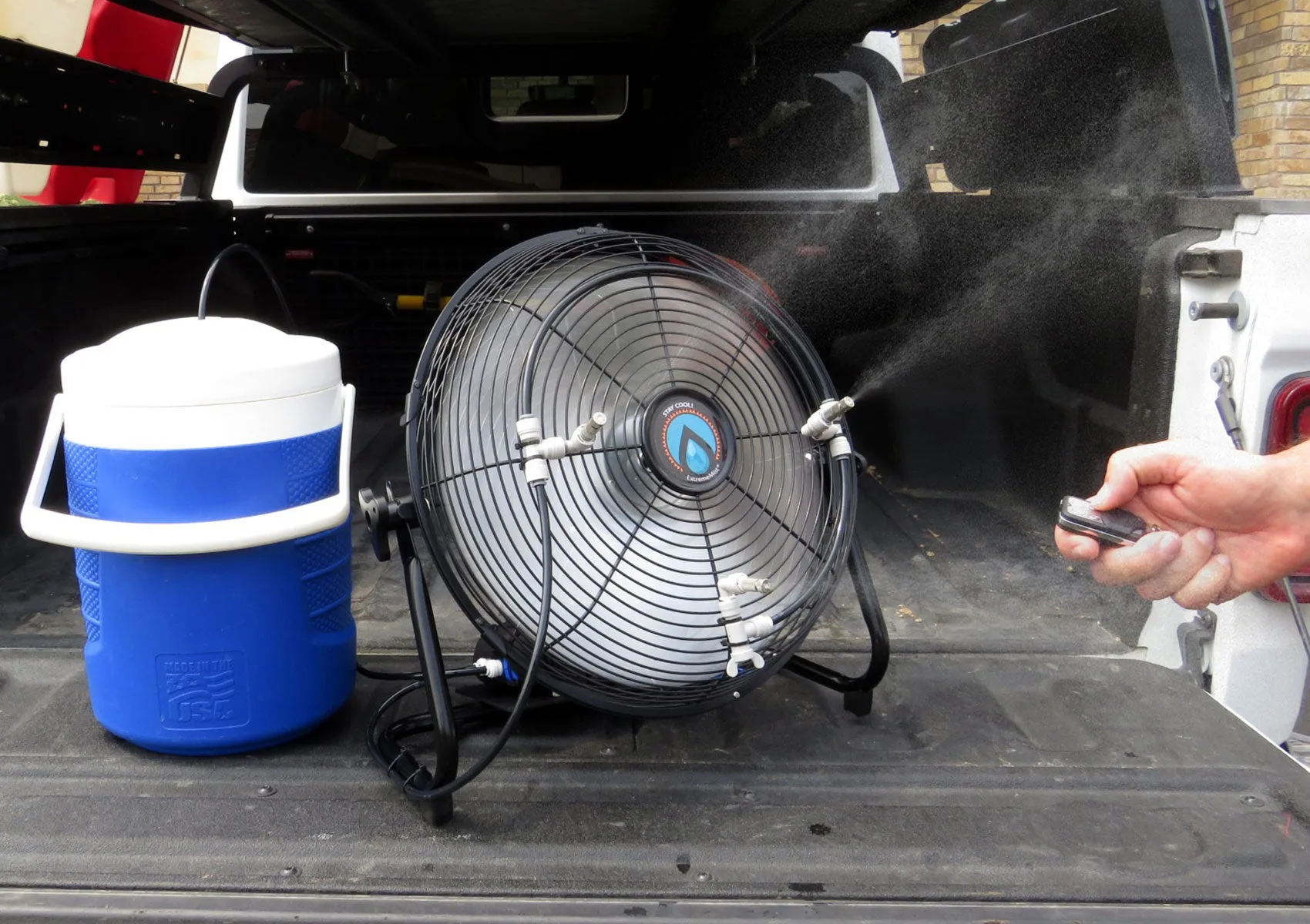 3-n-1 Portable Misting Fan w/ Solar Panel, Mist Pump & 16ft Mist Line attachment