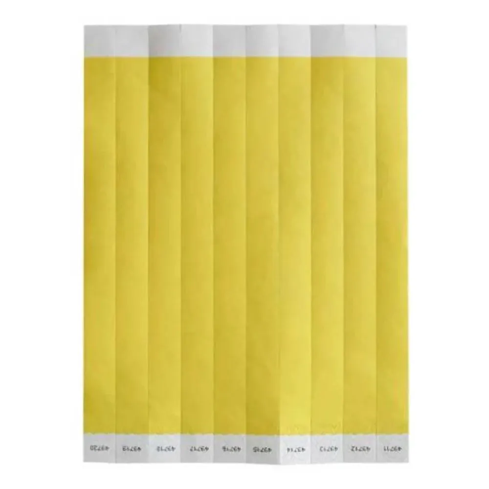 Bar Maid WB-100Y-S No Tear Wristbands, 3/4"W X 9.5"L Tyvek, Sequentially Numbered — Yellow Solid, 500 Bands/Pack