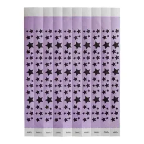 Bar Maid WB-STARS Wristbands, 3/4"W X 9.5"L Tyvek, Sequentially Numbered — Stars (Purple/Black), 500 Bands/Pack