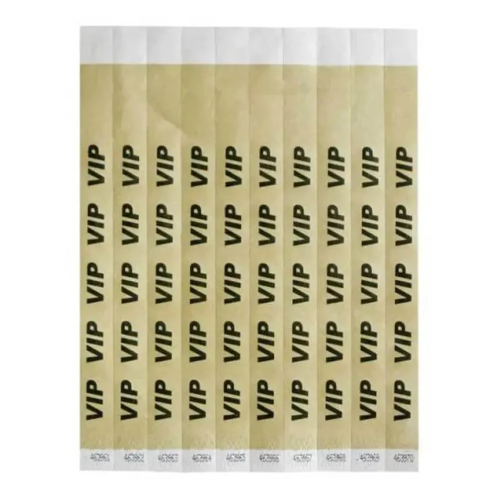Bar Maid WB-VIP Wristbands, 3/4"W X 9.5"L Tyvek, Sequentially Numbered — VIP (Gold/Black), 500 Bands/Pack