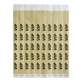 Bar Maid WB-VIP Wristbands, 3/4"W X 9.5"L Tyvek, Sequentially Numbered — VIP (Gold/Black), 500 Bands/Pack
