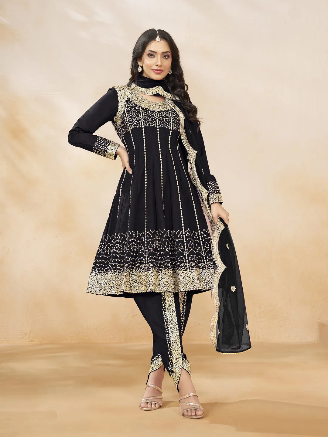 Black Designer Heavy Semi-Stitched Patiyala Dress With Sequence Embroidery Work