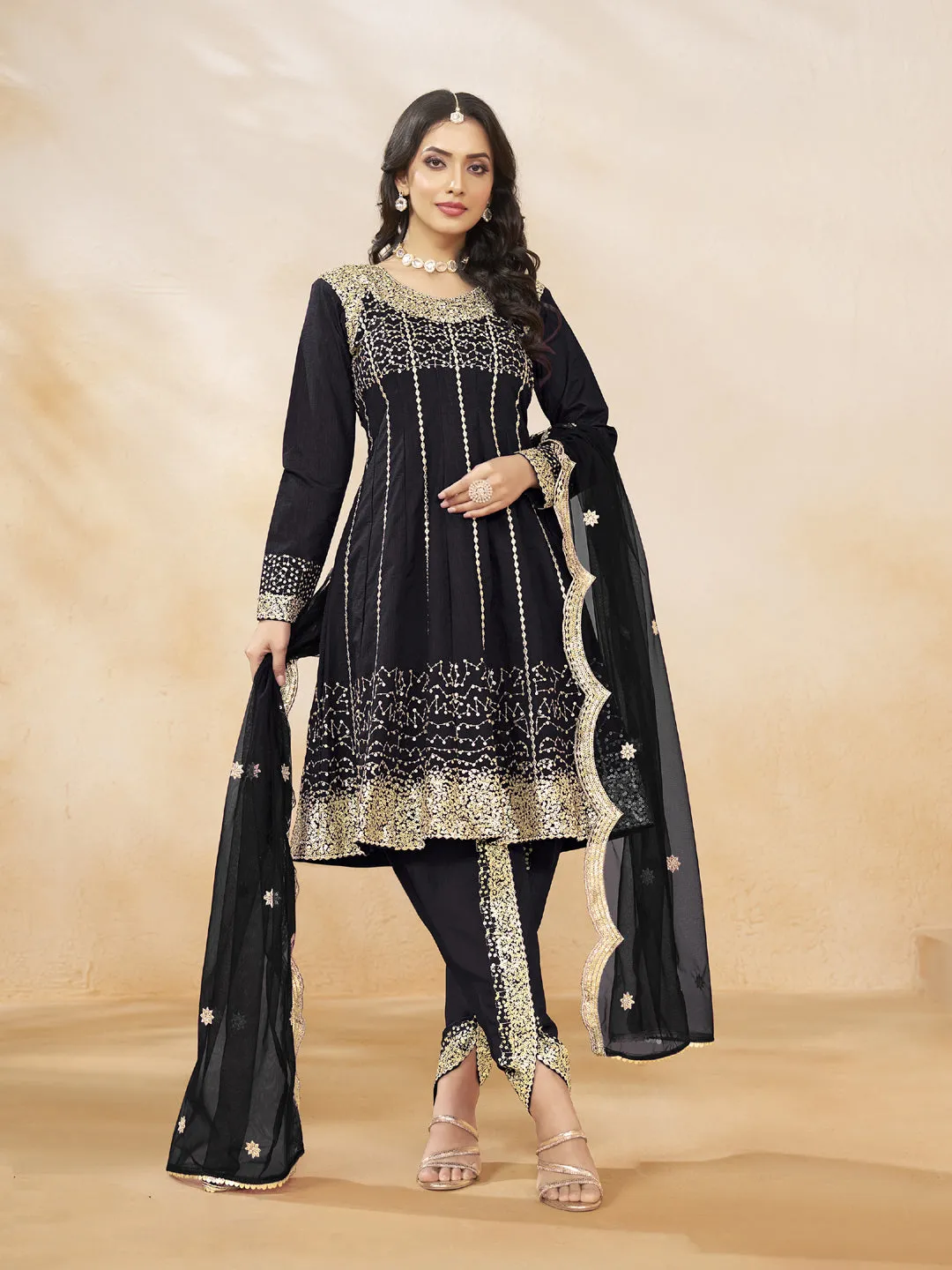 Black Designer Heavy Semi-Stitched Patiyala Dress With Sequence Embroidery Work
