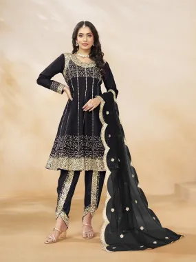 Black Designer Heavy Semi-Stitched Patiyala Dress With Sequence Embroidery Work