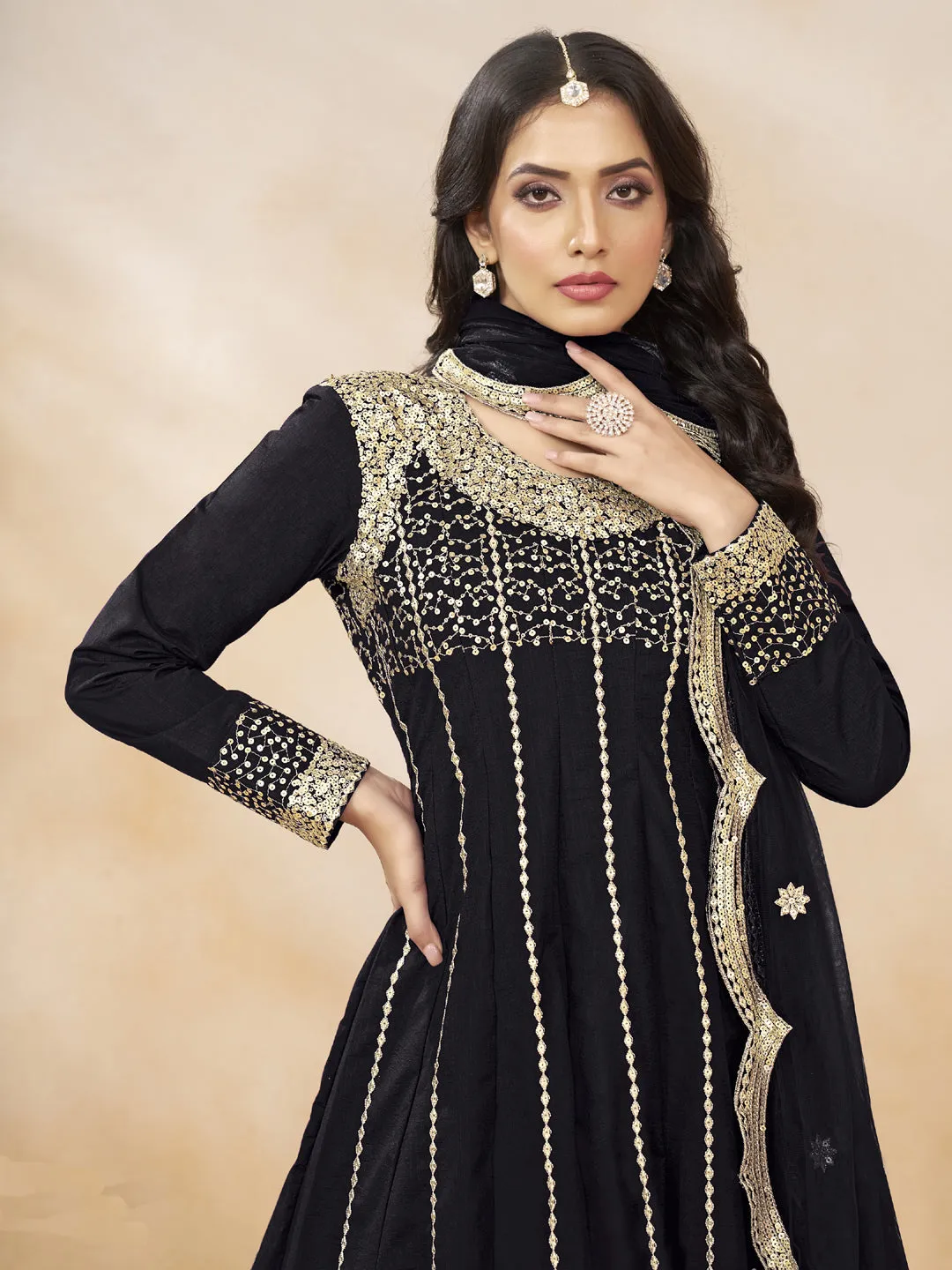 Black Designer Heavy Semi-Stitched Patiyala Dress With Sequence Embroidery Work