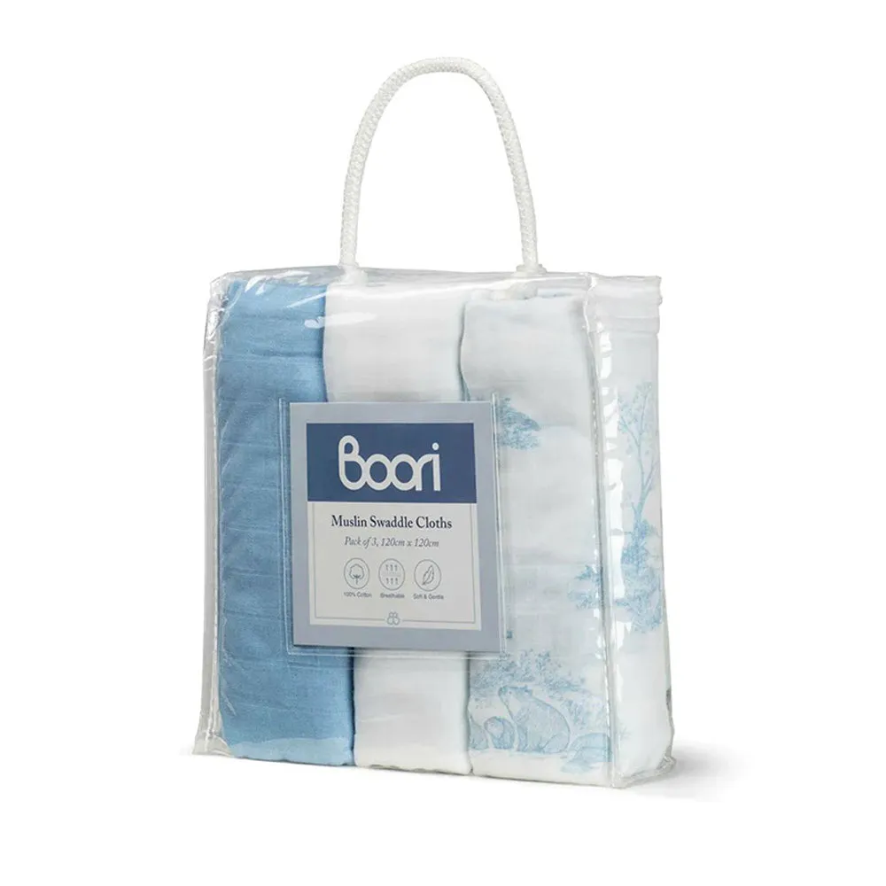 Boori Muslin Cloths (3Pk) - Making Friends Blue