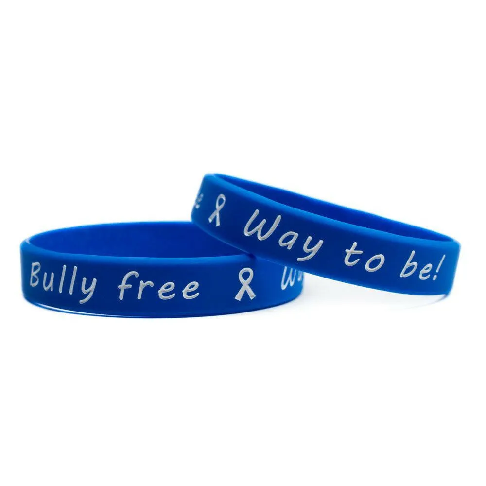 Bully free - Way to be! Blue and White Wristband - Youth 7"
