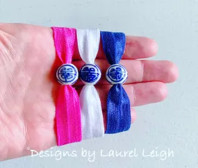 Chinoiserie Elastic Hair Ties- Set of 3 - Assorted Solid Colors