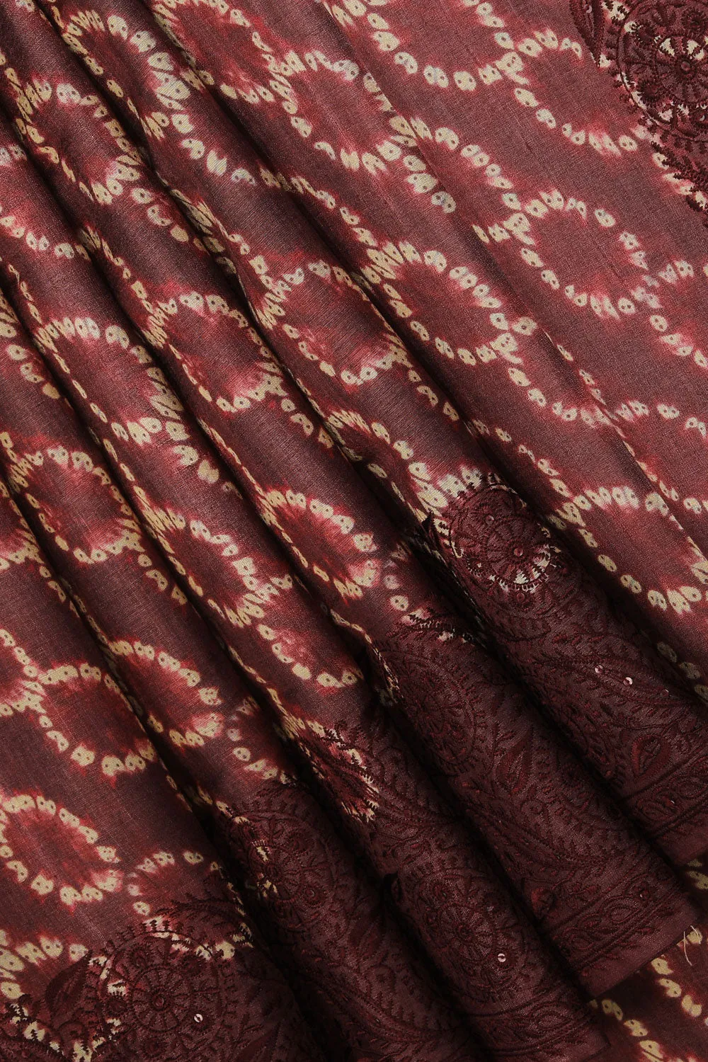 Chocolate-Brown Tussar Silk Embroidery Work Saree