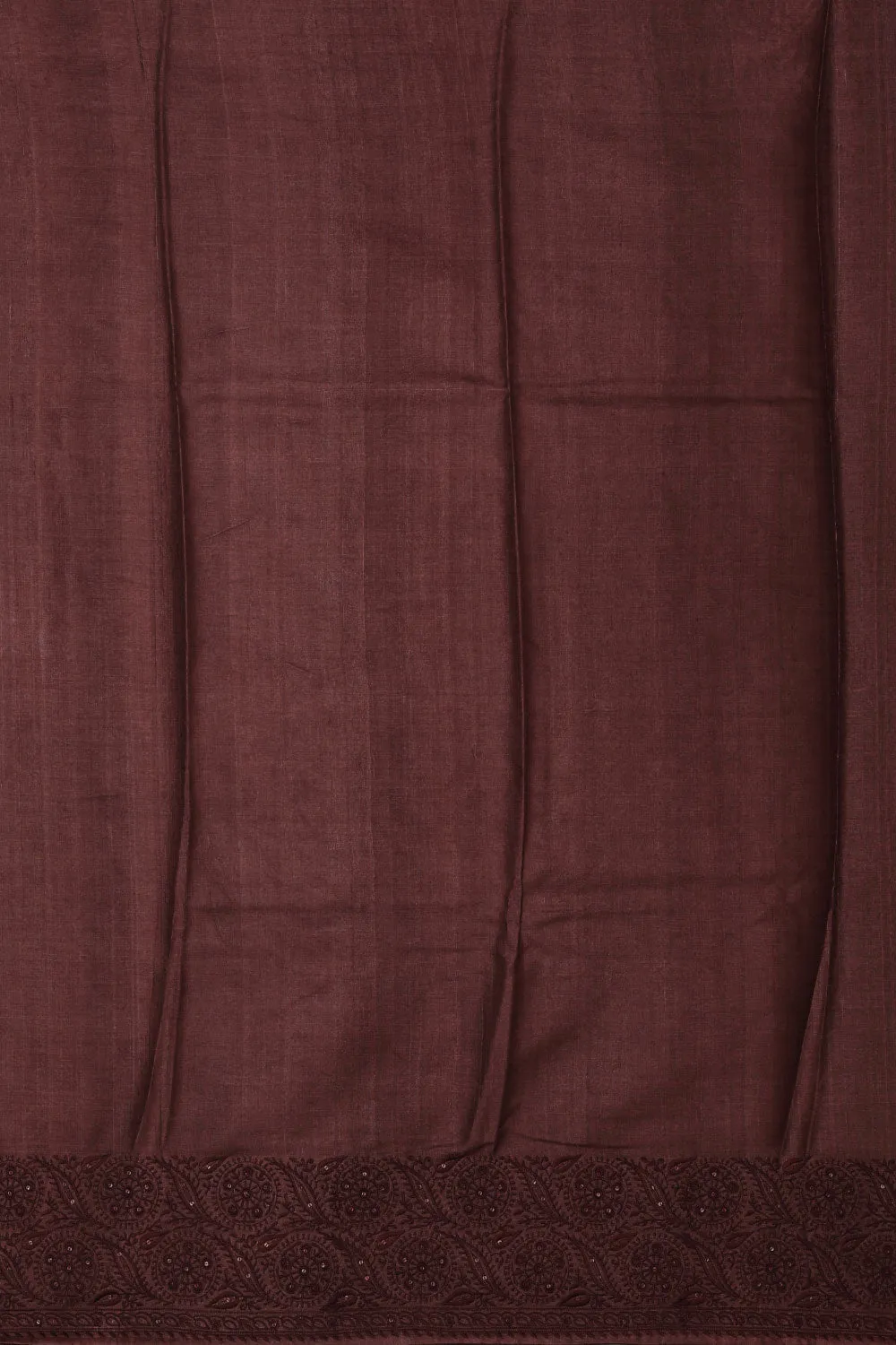 Chocolate-Brown Tussar Silk Embroidery Work Saree