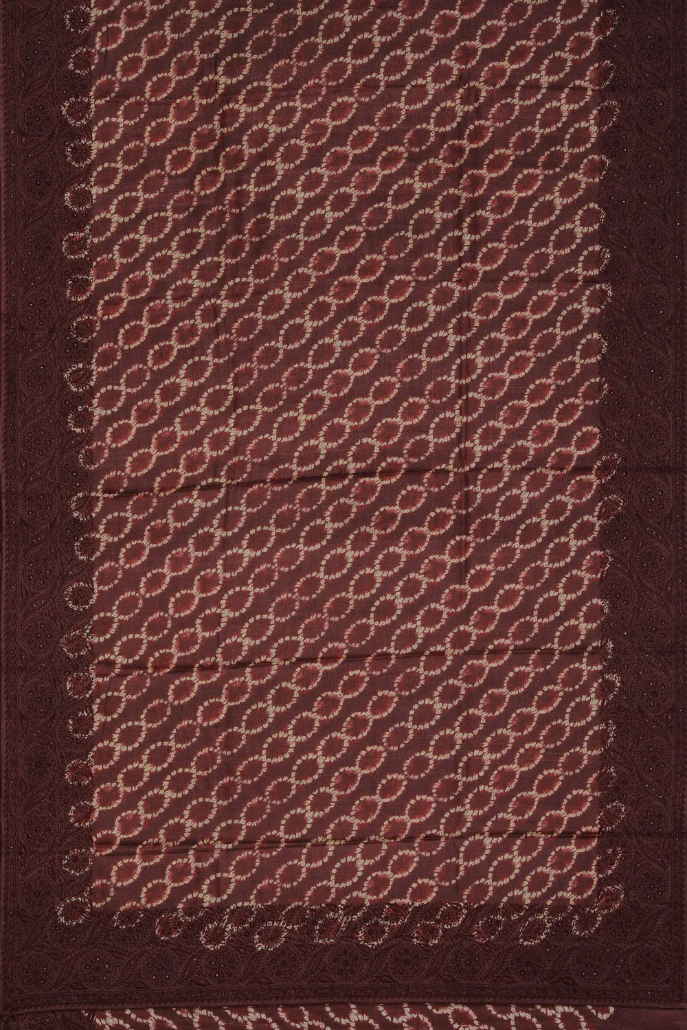 Chocolate-Brown Tussar Silk Embroidery Work Saree