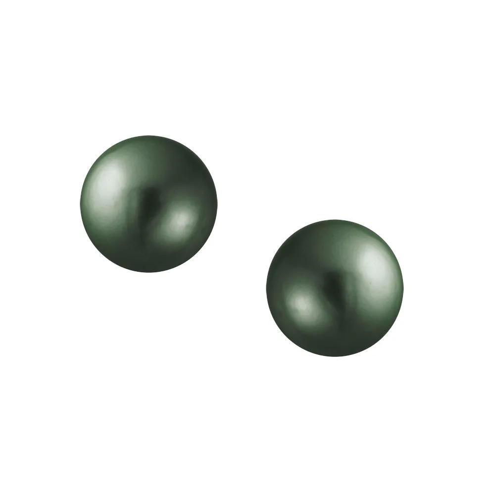 Classic Black Peacock Simulated Pearl Drop Ball Earrings  Sterling Silver