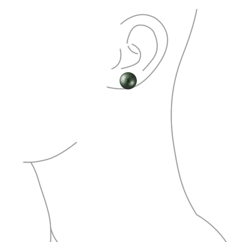 Classic Black Peacock Simulated Pearl Drop Ball Earrings  Sterling Silver