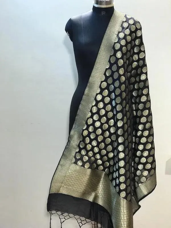 Classy Black Handwoven Banarasi Silk Dupatta - Perfect for Party Wear