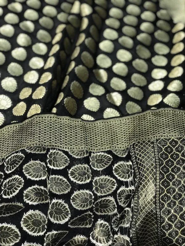 Classy Black Handwoven Banarasi Silk Dupatta - Perfect for Party Wear
