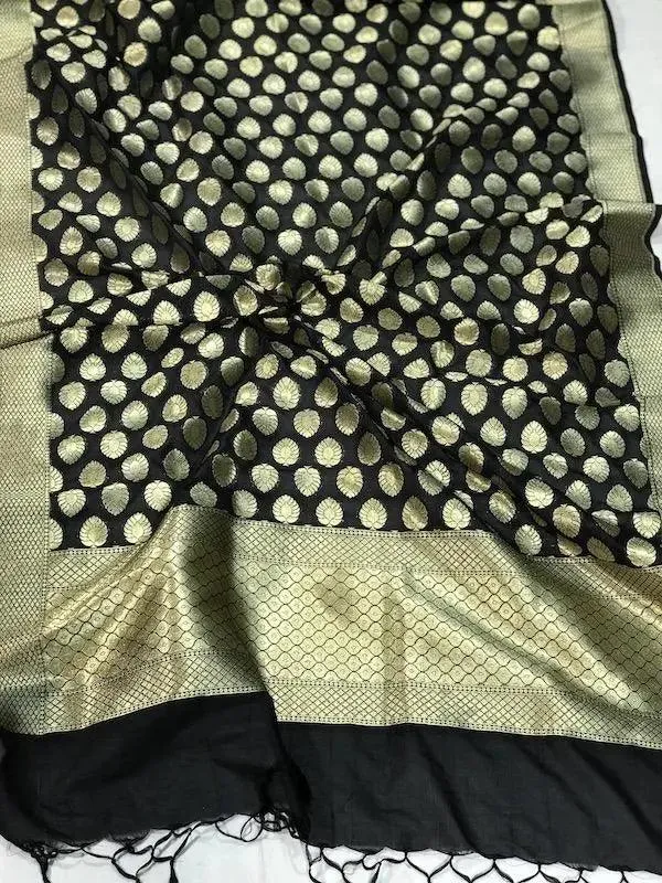 Classy Black Handwoven Banarasi Silk Dupatta - Perfect for Party Wear