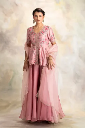 Classy Fresh Old Rose Embroidered Peplum Kurta Set