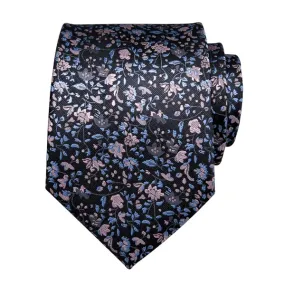 Classy Men Baby Blue Pink Floral Silk Tie
