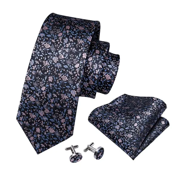 Classy Men Baby Blue Pink Floral Silk Tie