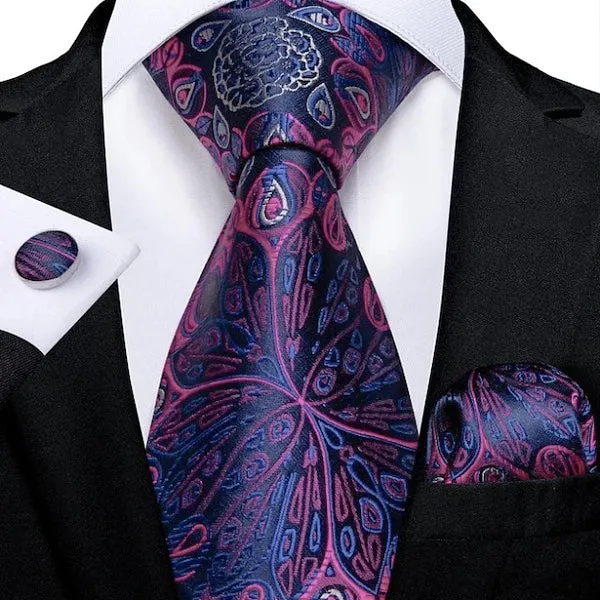 Classy Men Blue Pink Peacock Silk Tie