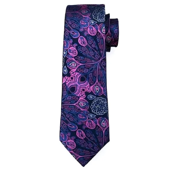 Classy Men Blue Pink Peacock Silk Tie