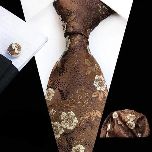 Classy Men Brown Floral Silk Tie