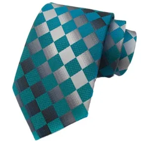 Classy Men Elegant Teal Check Silk Tie