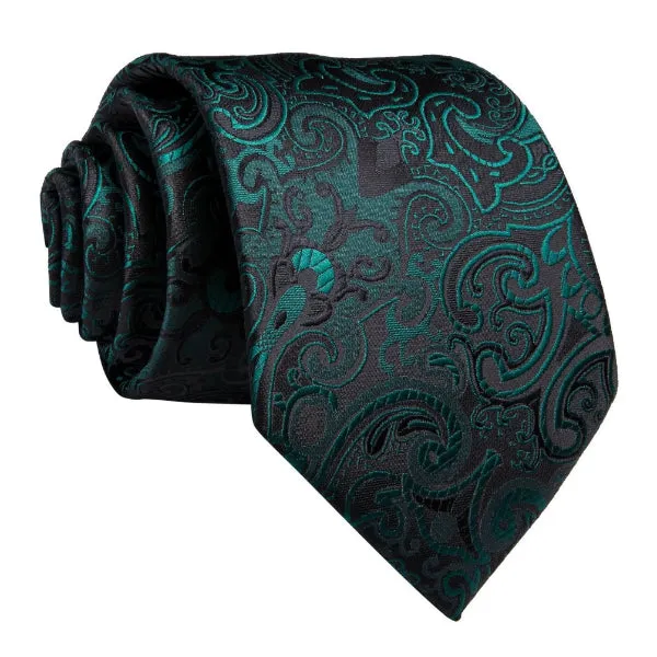 Classy Men Green Black Floral Silk Tie