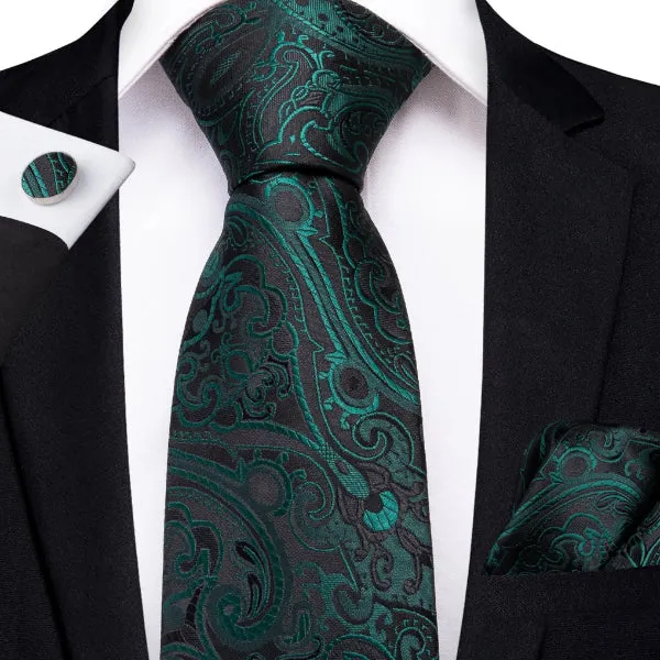 Classy Men Green Black Floral Silk Tie