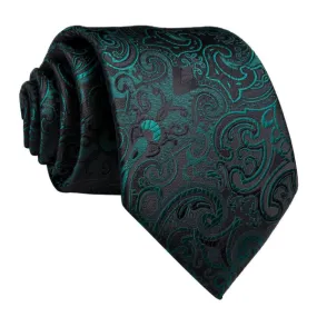 Classy Men Green Black Floral Silk Tie