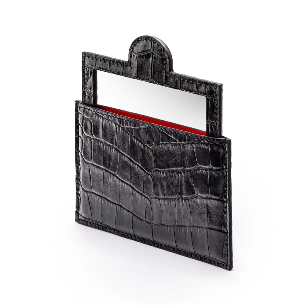 Compact Leather Mirror - Black Croc
