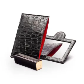 Compact Leather Mirror - Black Croc