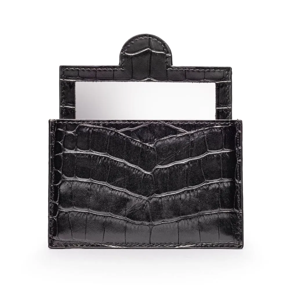 Compact Leather Mirror - Black Croc