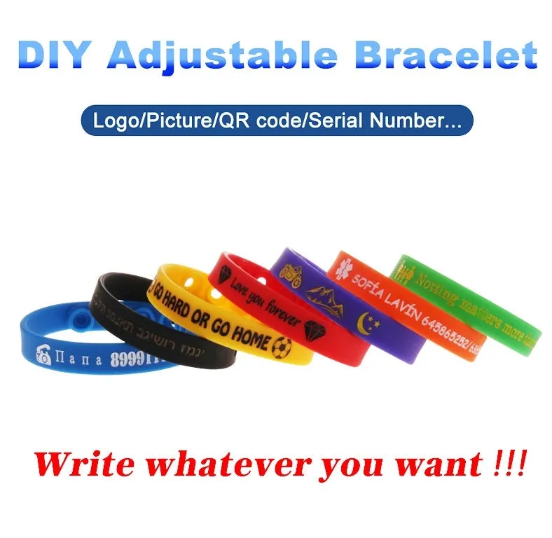 Custom Wristbands - Adjustable Personalized Text Rubber Silicone Bracelet Events, Motivation, Gifts, Cancer Support, Fundraisers, Awareness