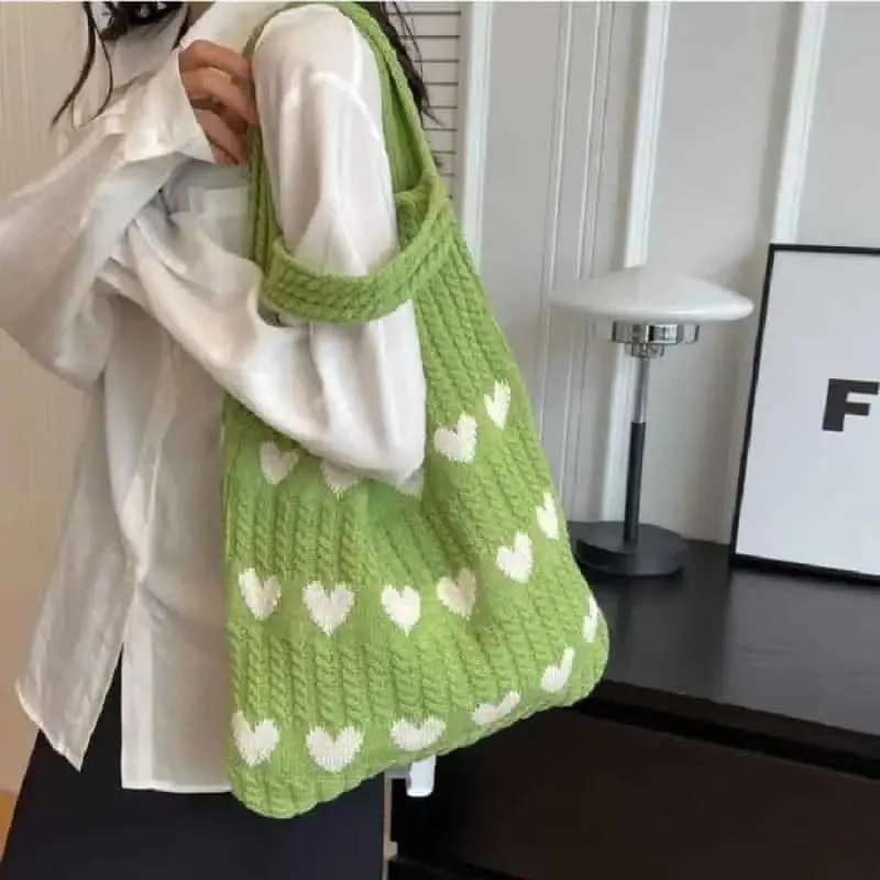 Cute Hearts Knitted Shoulder Bag