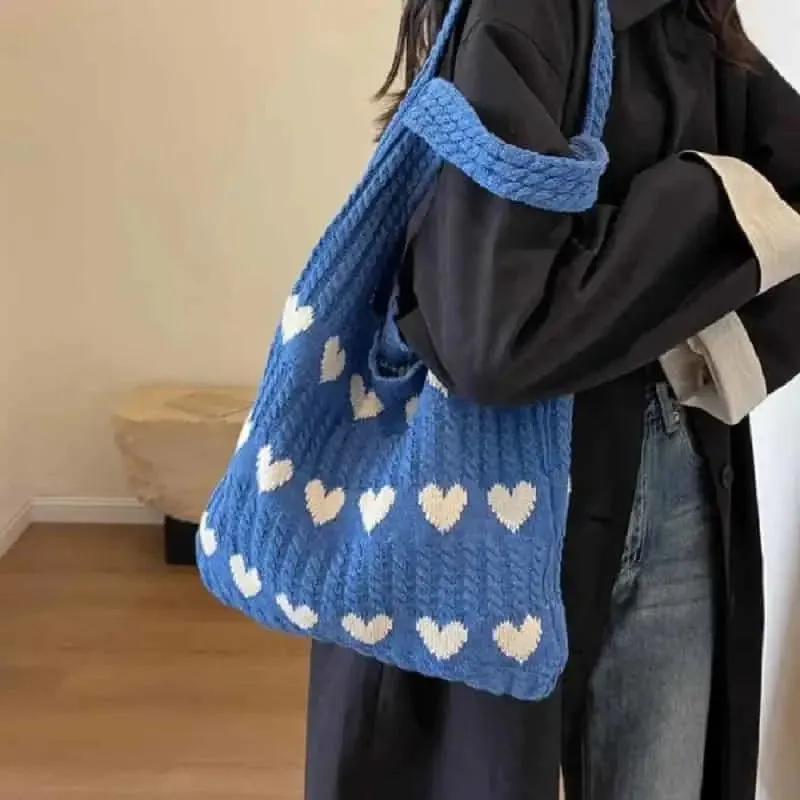 Cute Hearts Knitted Shoulder Bag