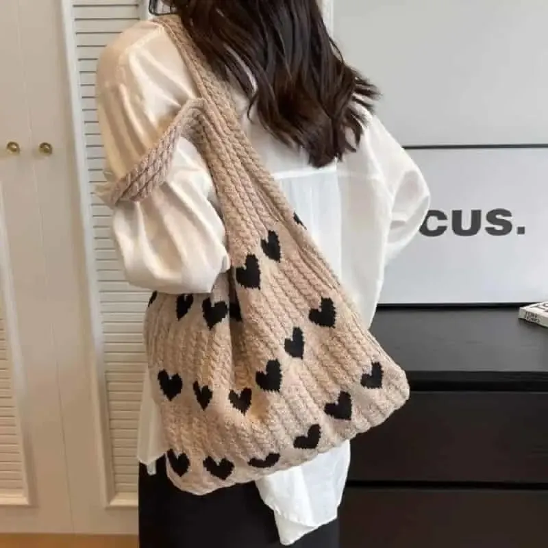 Cute Hearts Knitted Shoulder Bag