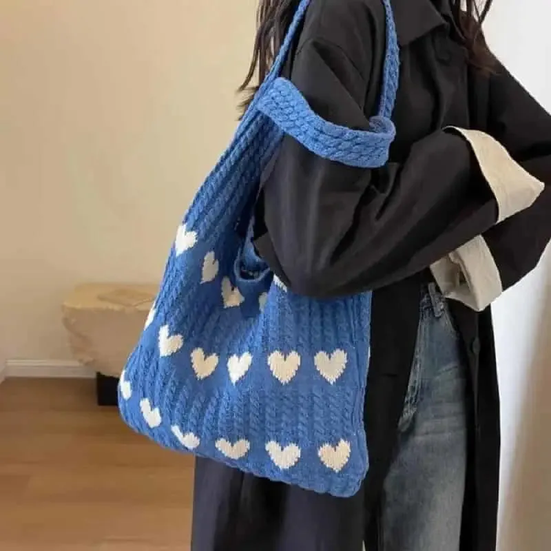 Cute Hearts Knitted Shoulder Bag