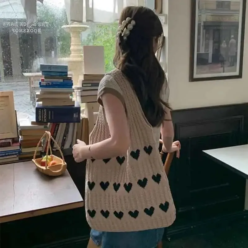 Cute Hearts Knitted Shoulder Bag