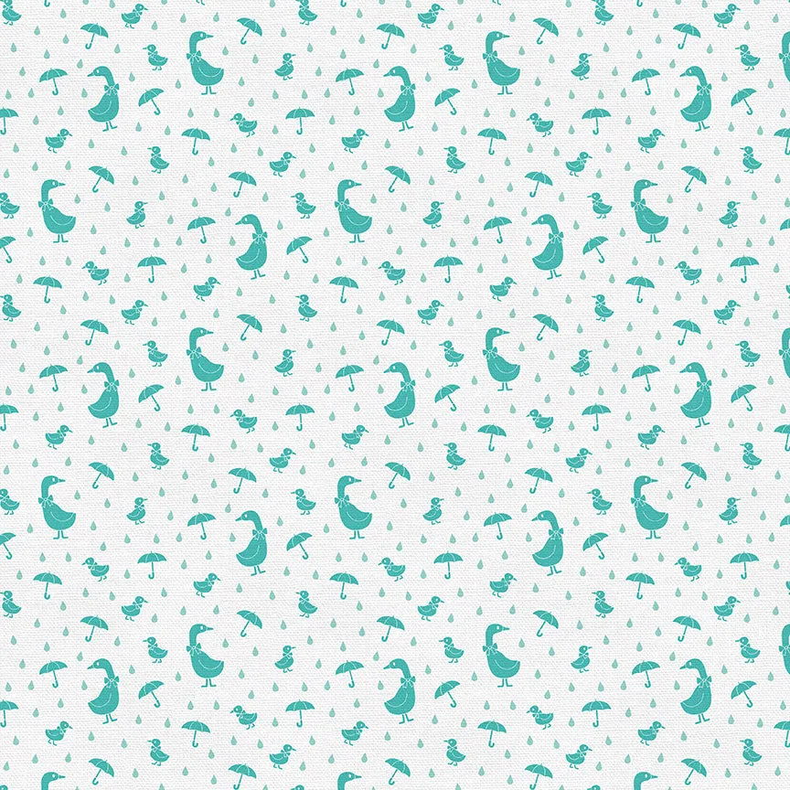 Ducks with Umbrellas - Teal/White