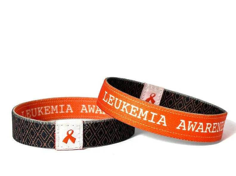 Eco Elastic Leukemia Awareness Orange Fabric Wristband - 8" Adult
